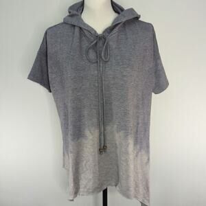 Moon River Gray Ombre Dip Dye Asymmetrical Hooded Shark Bite Hem Top‎ Small NWT